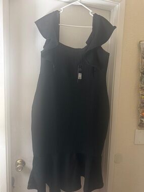 Fashion Nova Black Ruffle-Sleeve Midi Dress